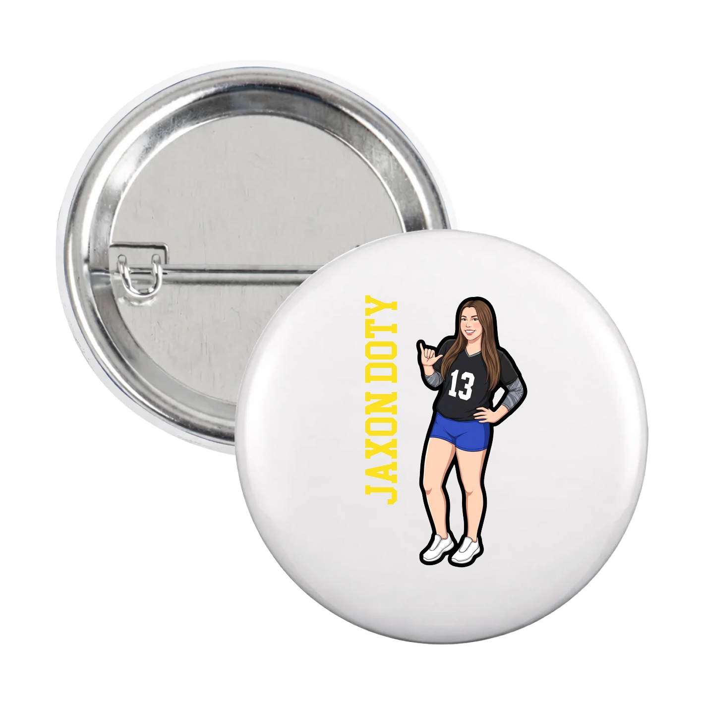 Game Day Button — Name Vertical in White