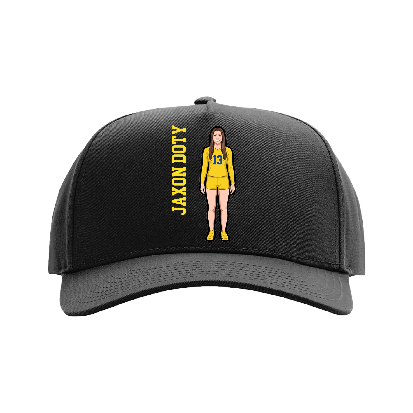 Full Fabric Five-Panel Champ Cap — Name Vertical in Black