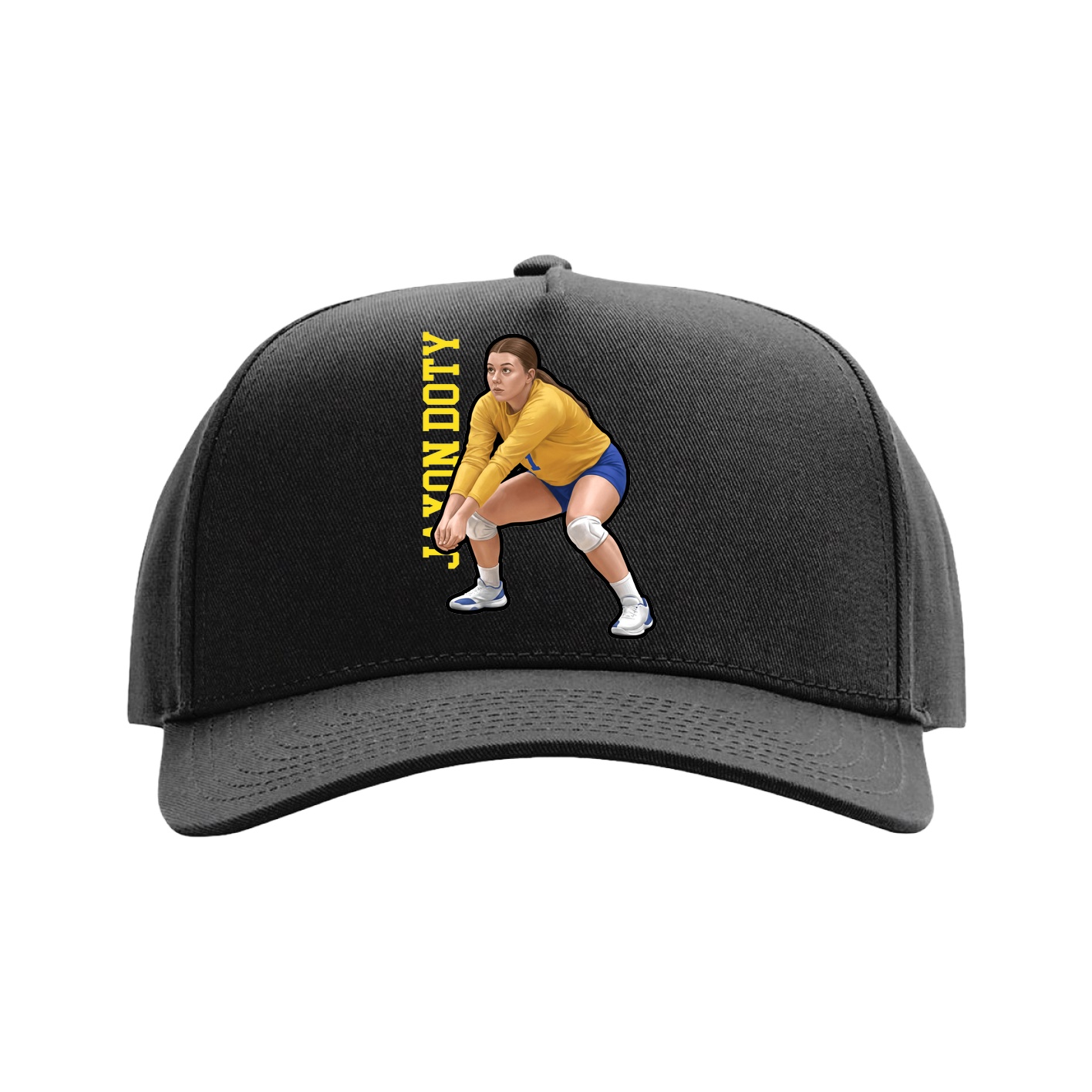 Full Fabric Five-Panel Champ Cap — Name Vertical in Black