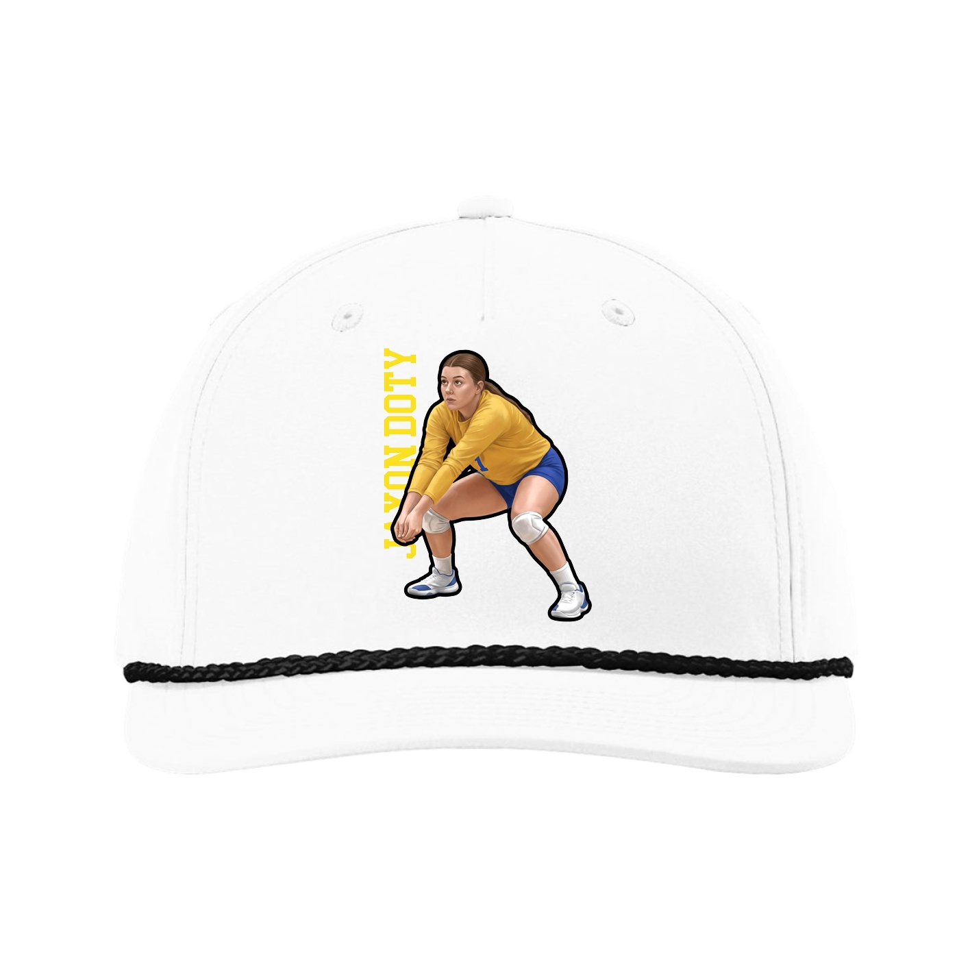 Five-Panel Classic Rope Cap — Name Vertical in White
