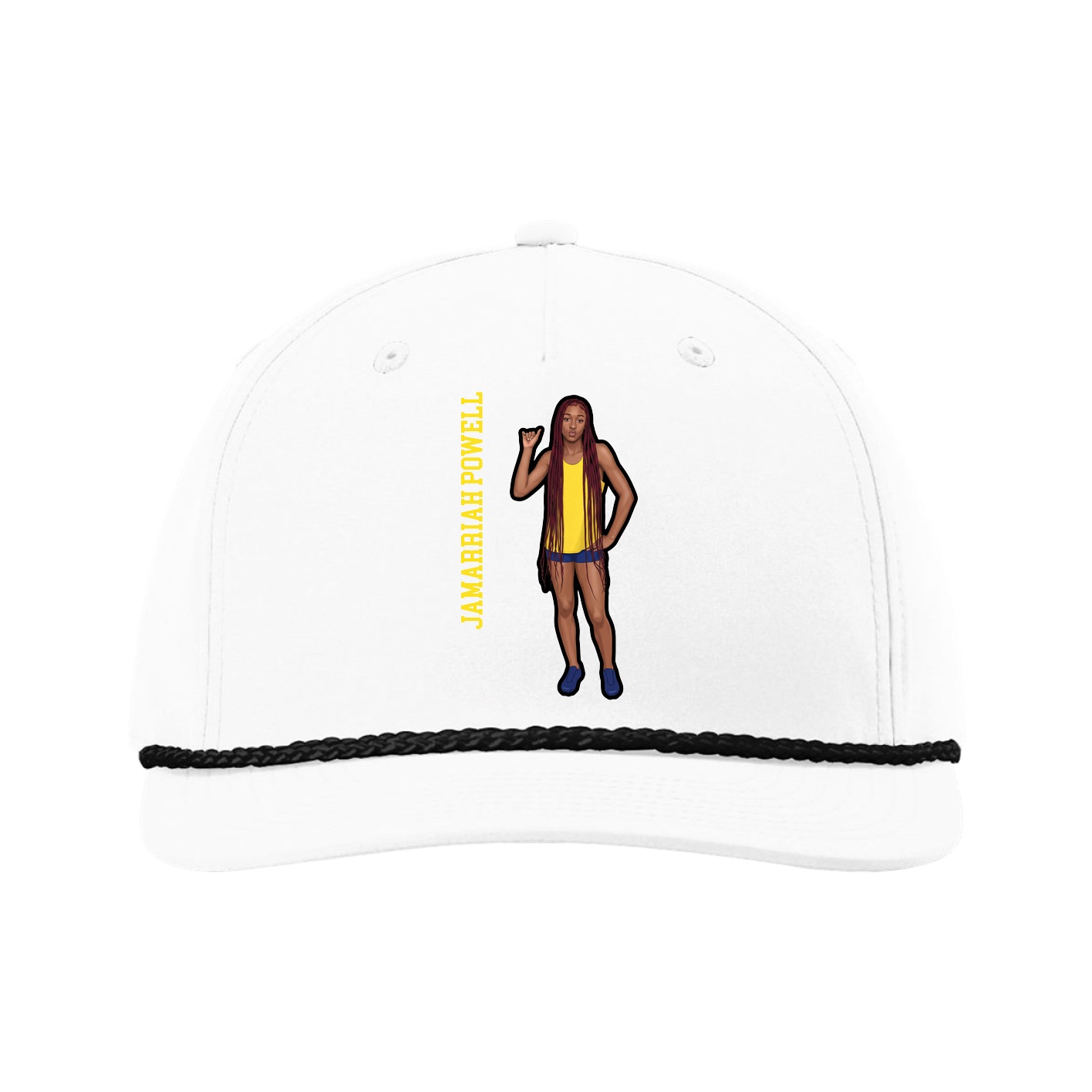 Five-Panel Classic Rope Cap — Name Vertical in White