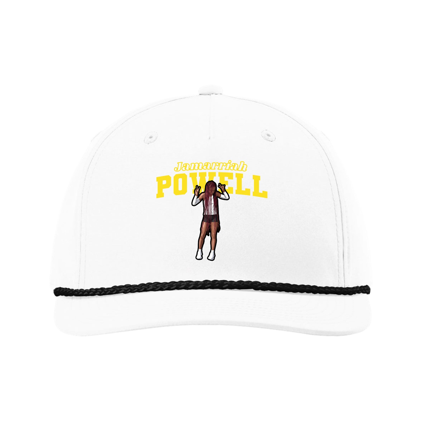 Five-Panel Classic Rope Cap — Name Arch in White
