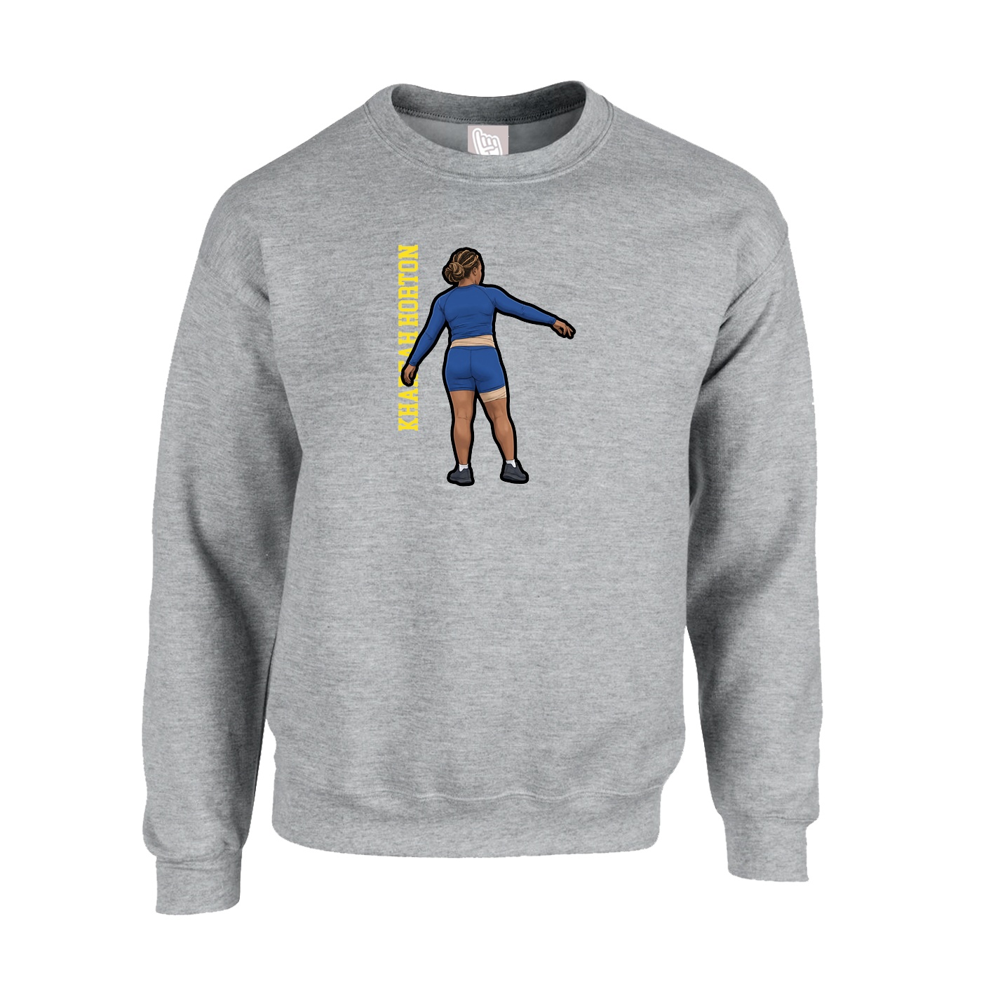 Fleece Crew — Name Vertical in Grey