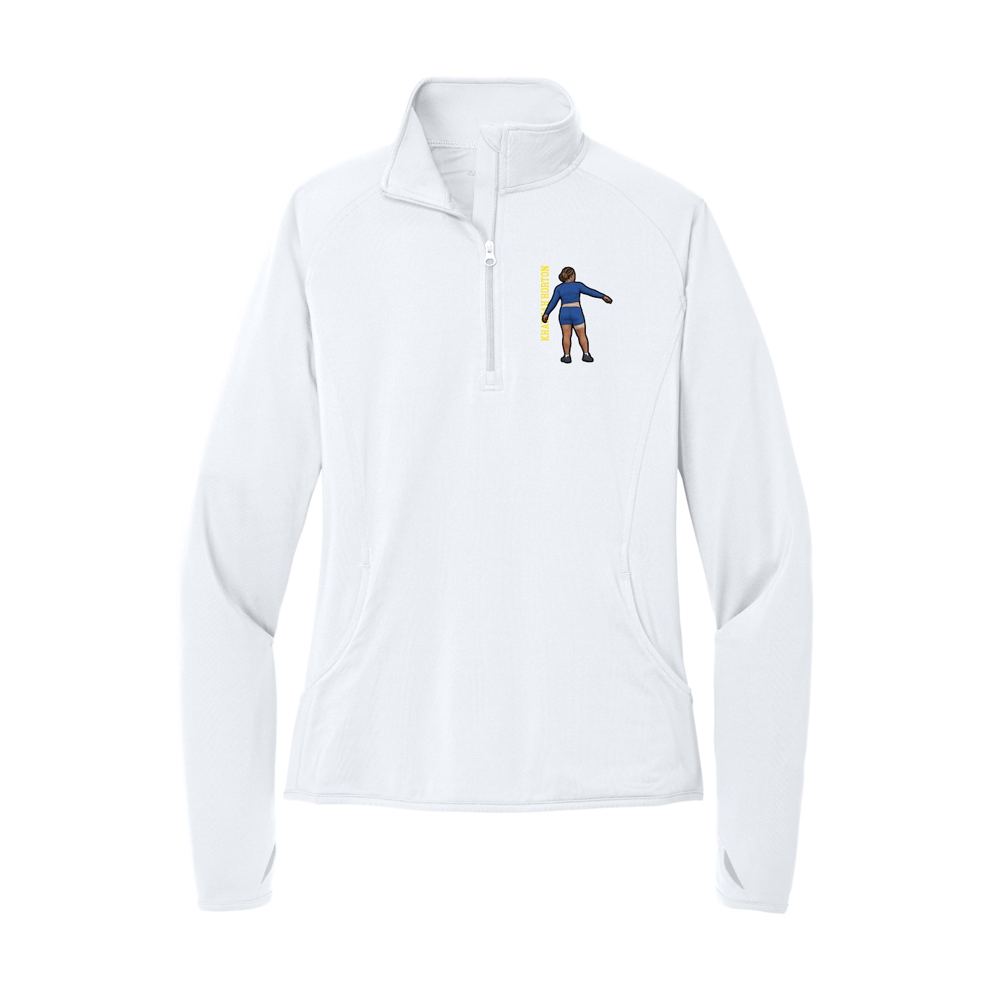Women's Q-Zip Pullover — Name Vertical in White
