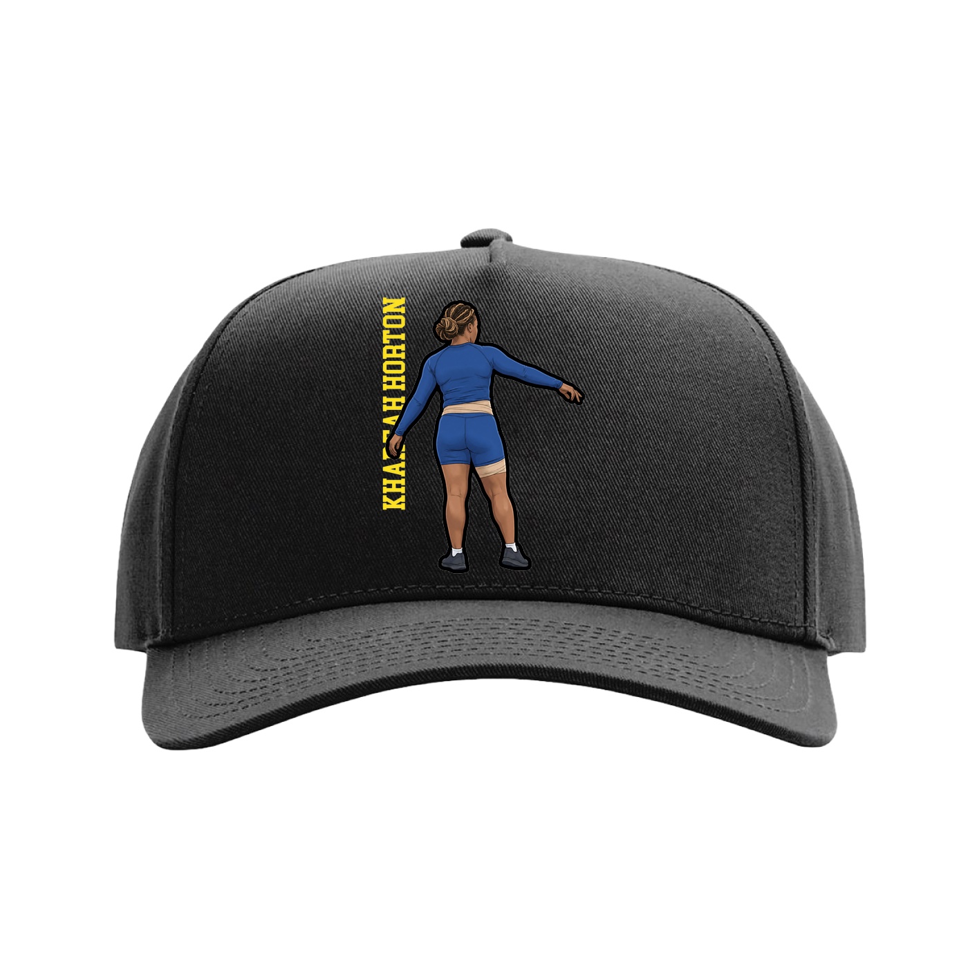 Full Fabric Five-Panel Champ Cap — Name Vertical in Black