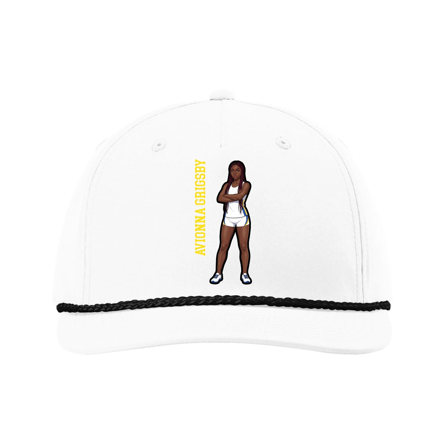 Five-Panel Classic Rope Cap — Name Vertical in White