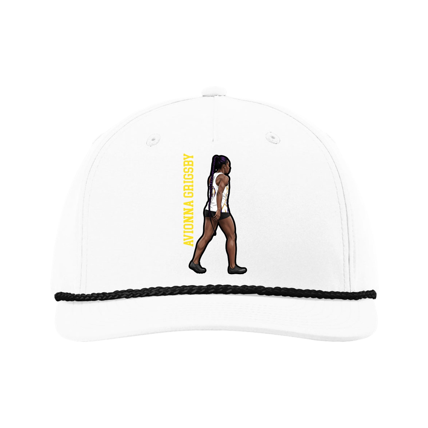Five-Panel Classic Rope Cap — Name Vertical in White