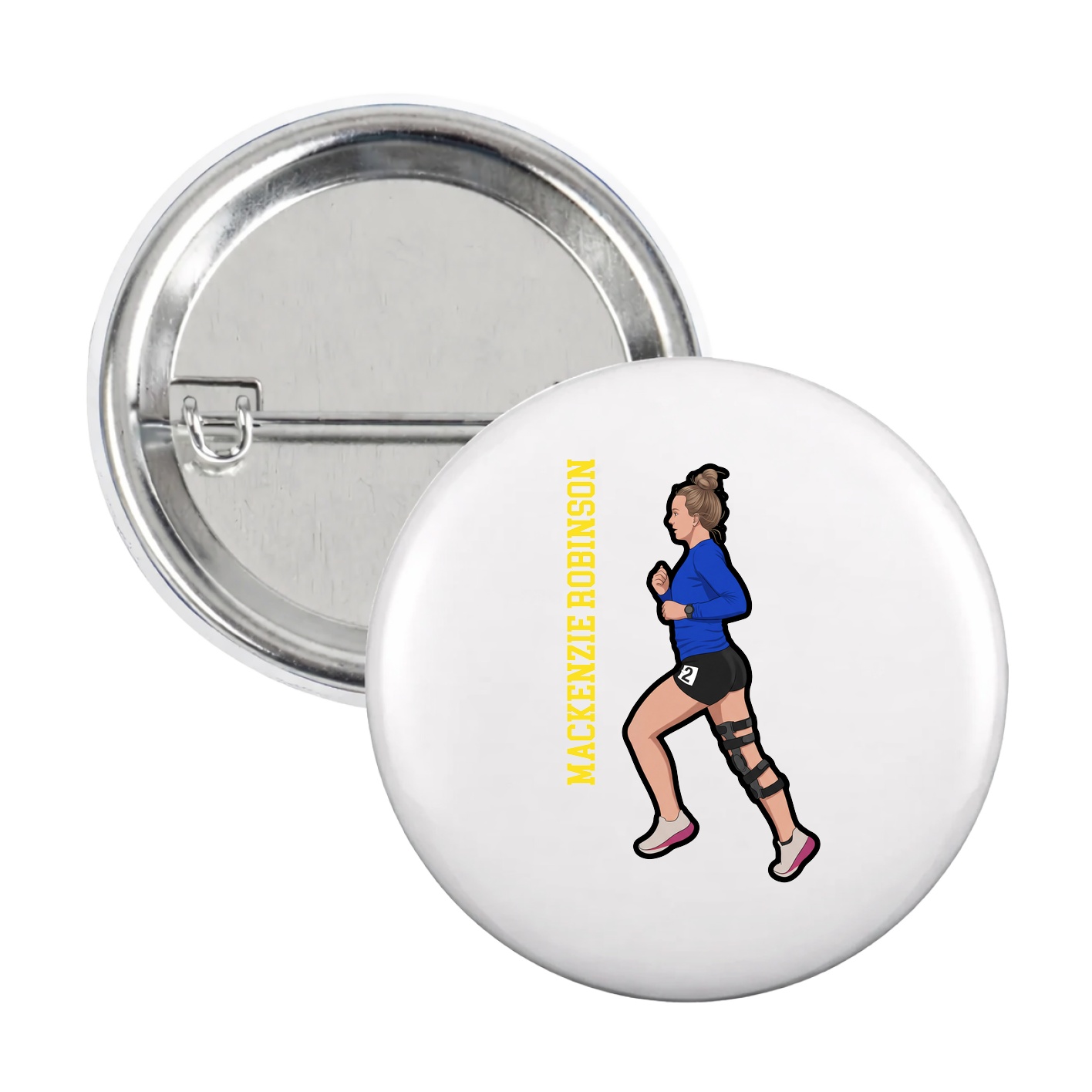 Game Day Button — Name Vertical in White