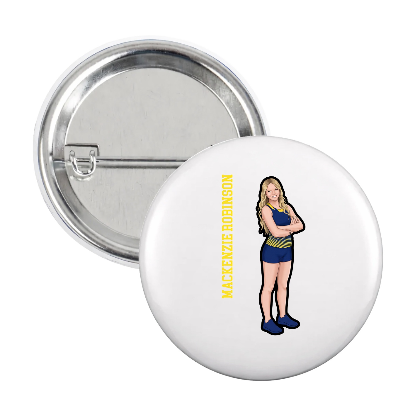 Game Day Button — Name Vertical in White
