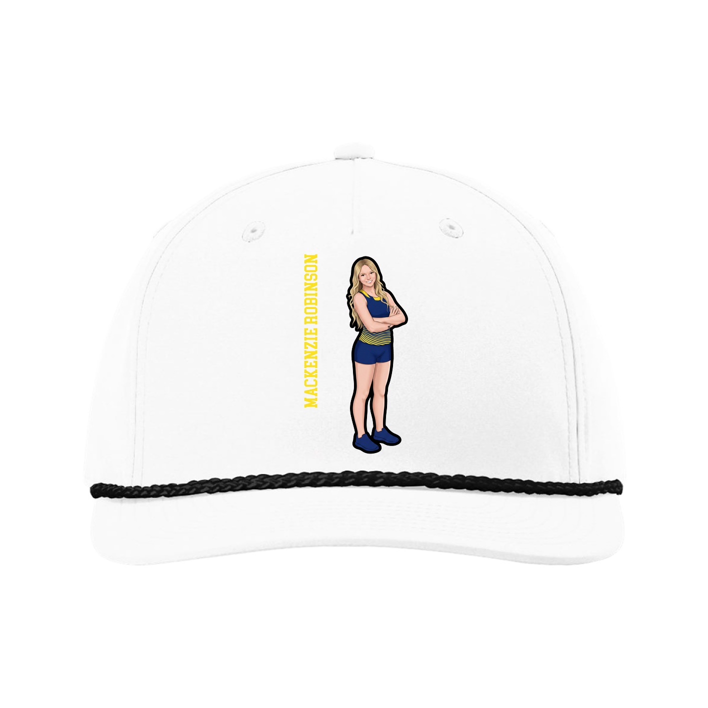 Five-Panel Classic Rope Cap — Name Vertical in White