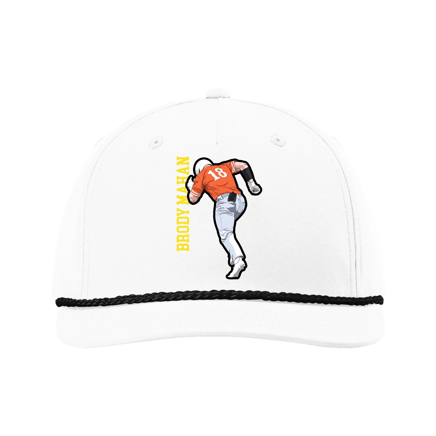 Five-Panel Classic Rope Cap — Name Vertical in White