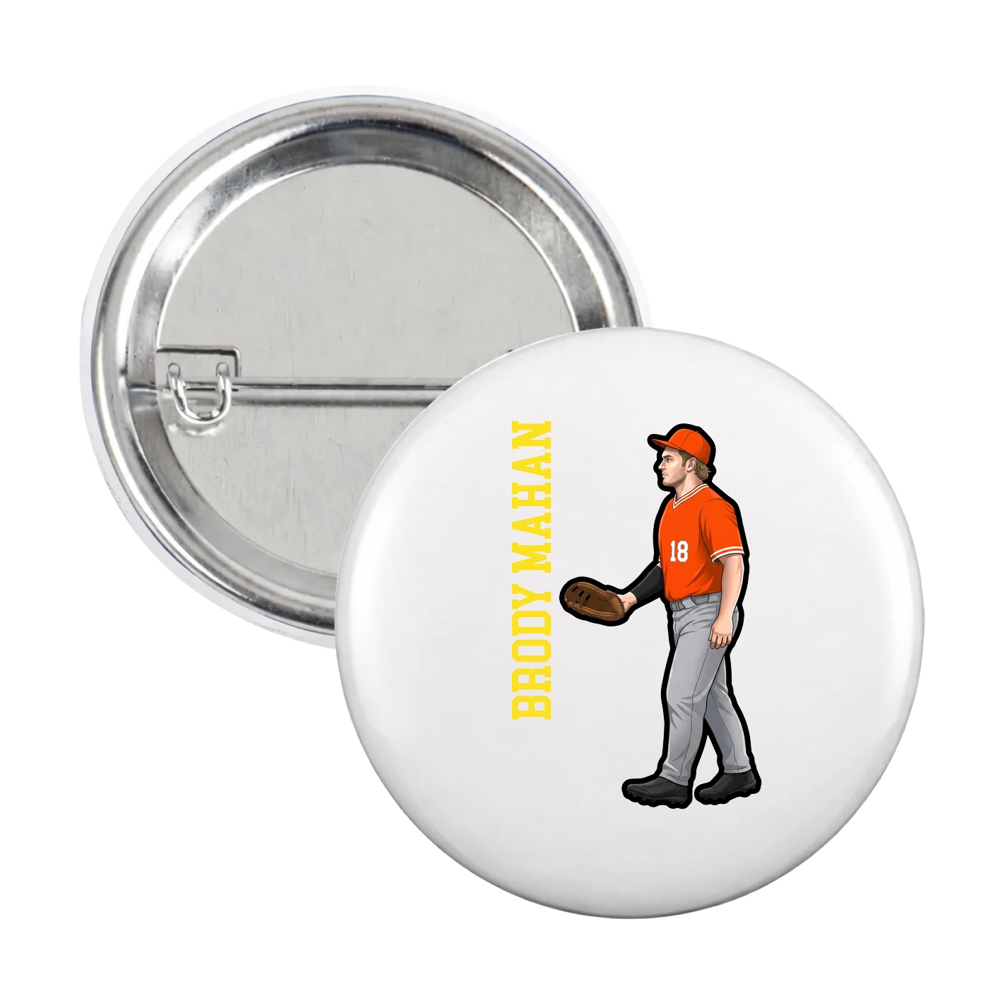 Game Day Button — Name Vertical in White