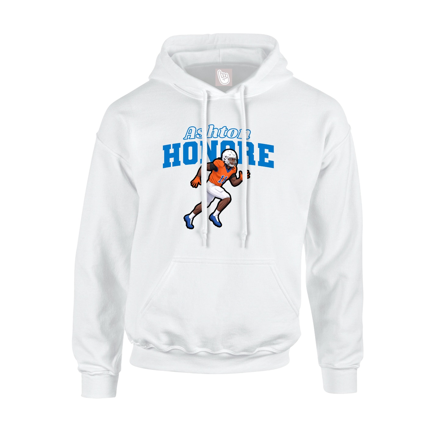 Youth Hoodie — Name Arch in White