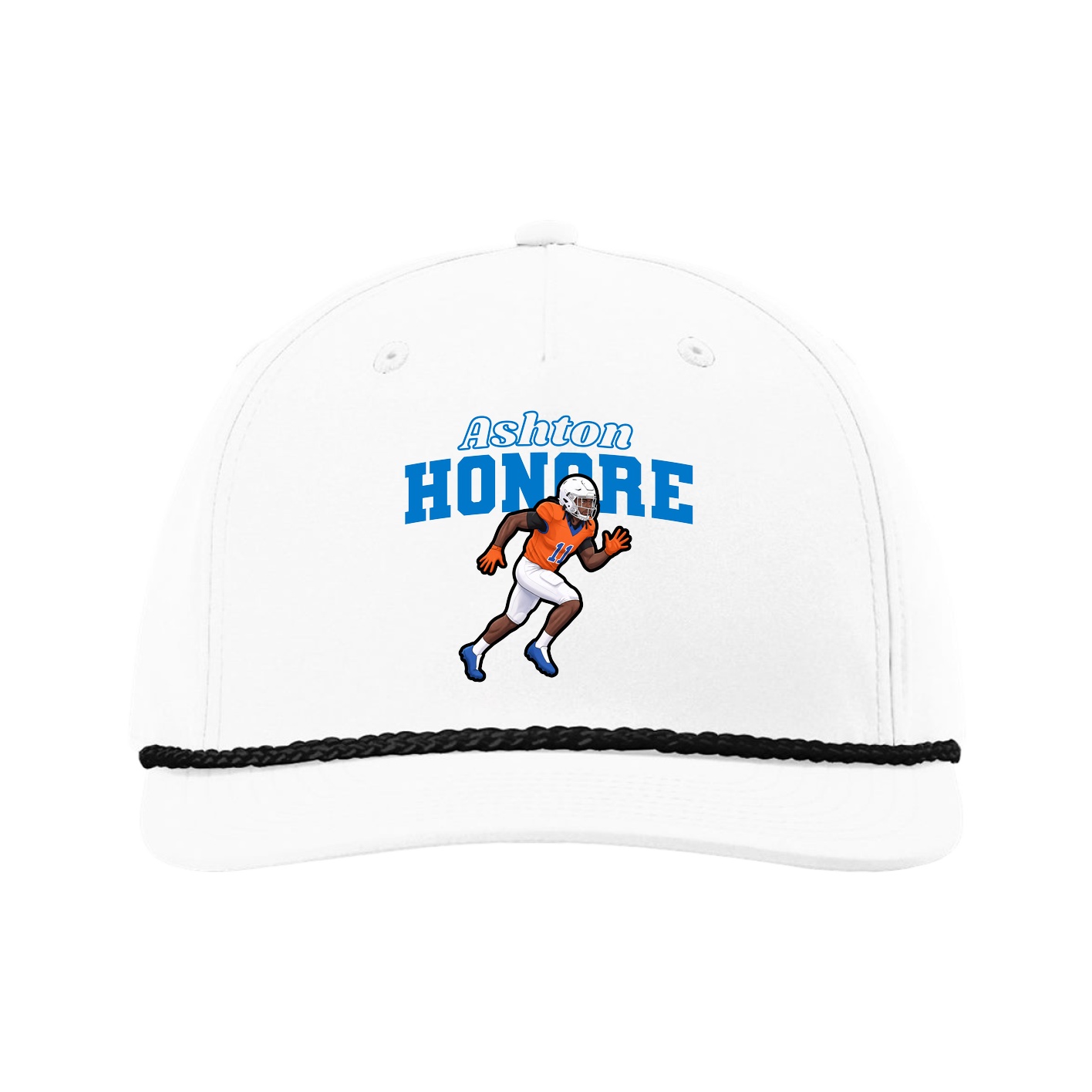 Five-Panel Classic Rope Cap — Name Arch in White