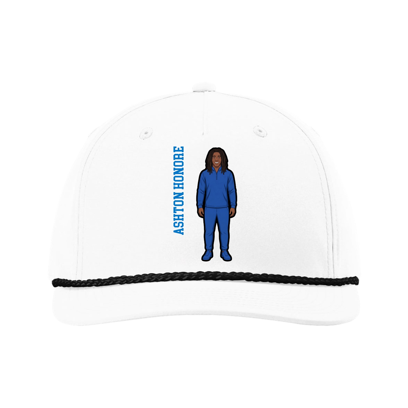 Five-Panel Classic Rope Cap — Name Vertical in White