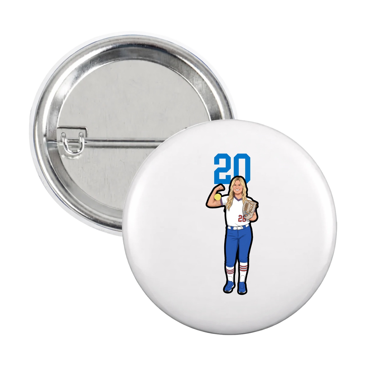 Game Day Button — Number Top in White