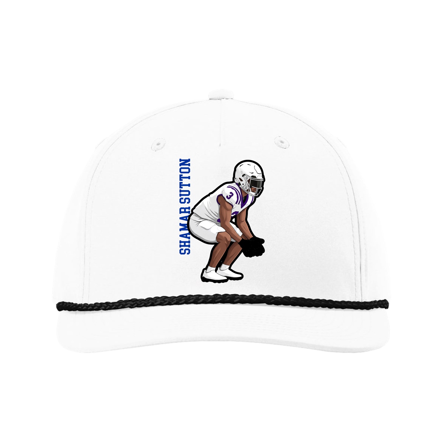 Five-Panel Classic Rope Cap — Name Vertical in White
