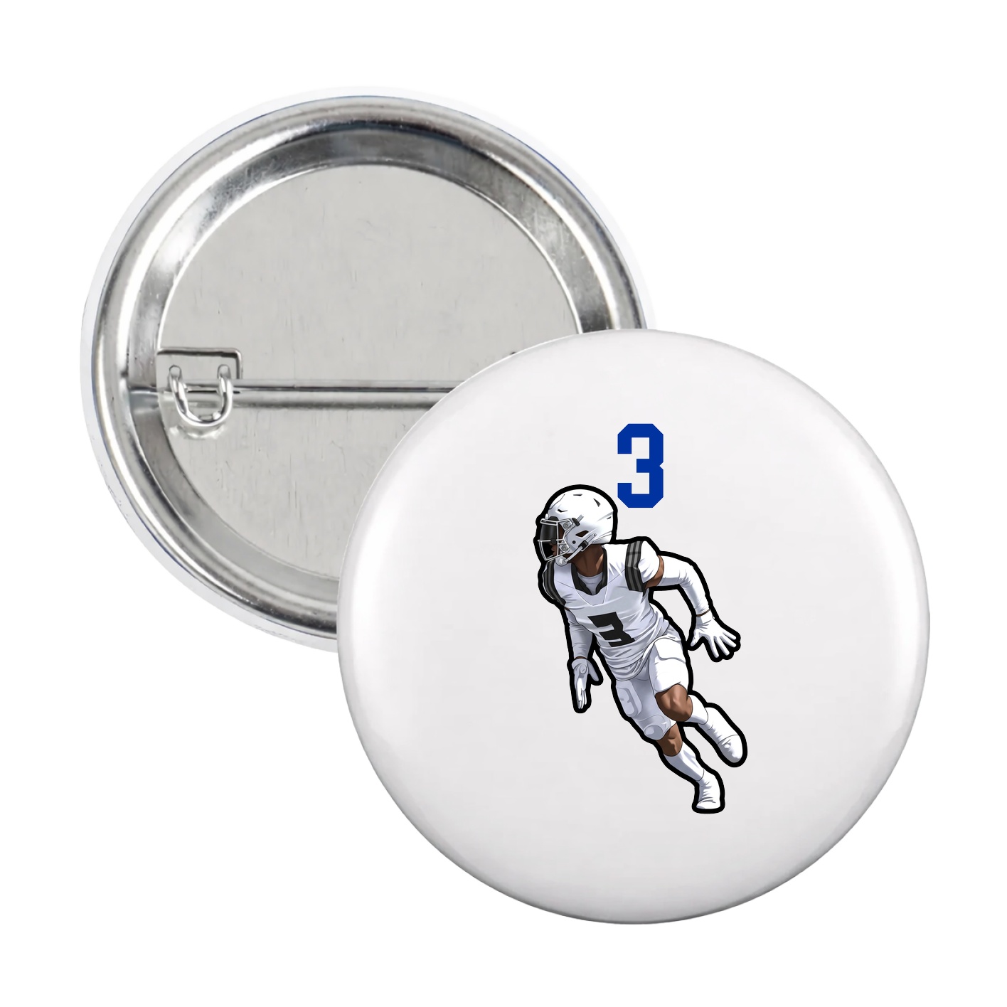 Game Day Button — Number Top in White