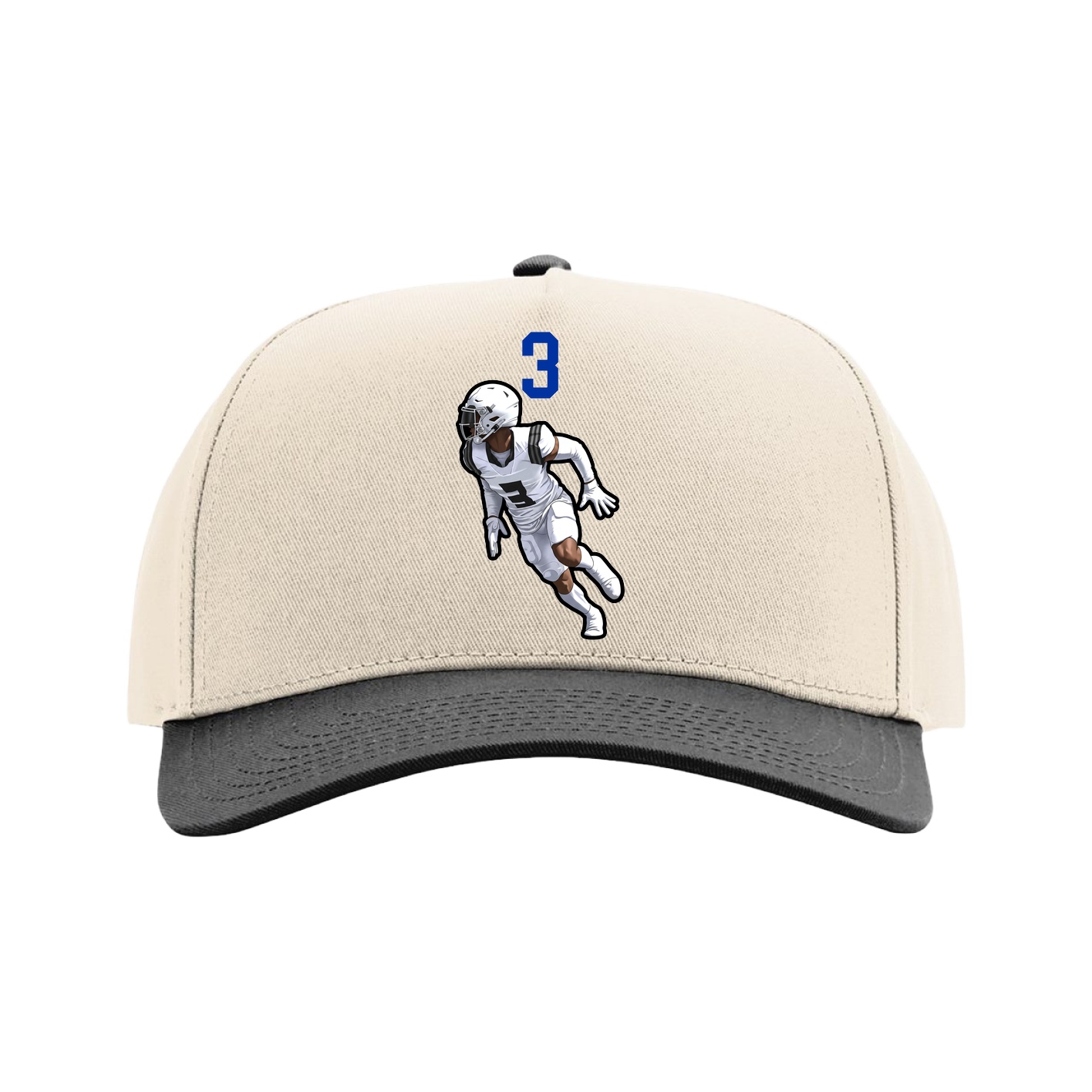 Full Fabric Five-Panel Champ Cap — Number Top in Cream/Black