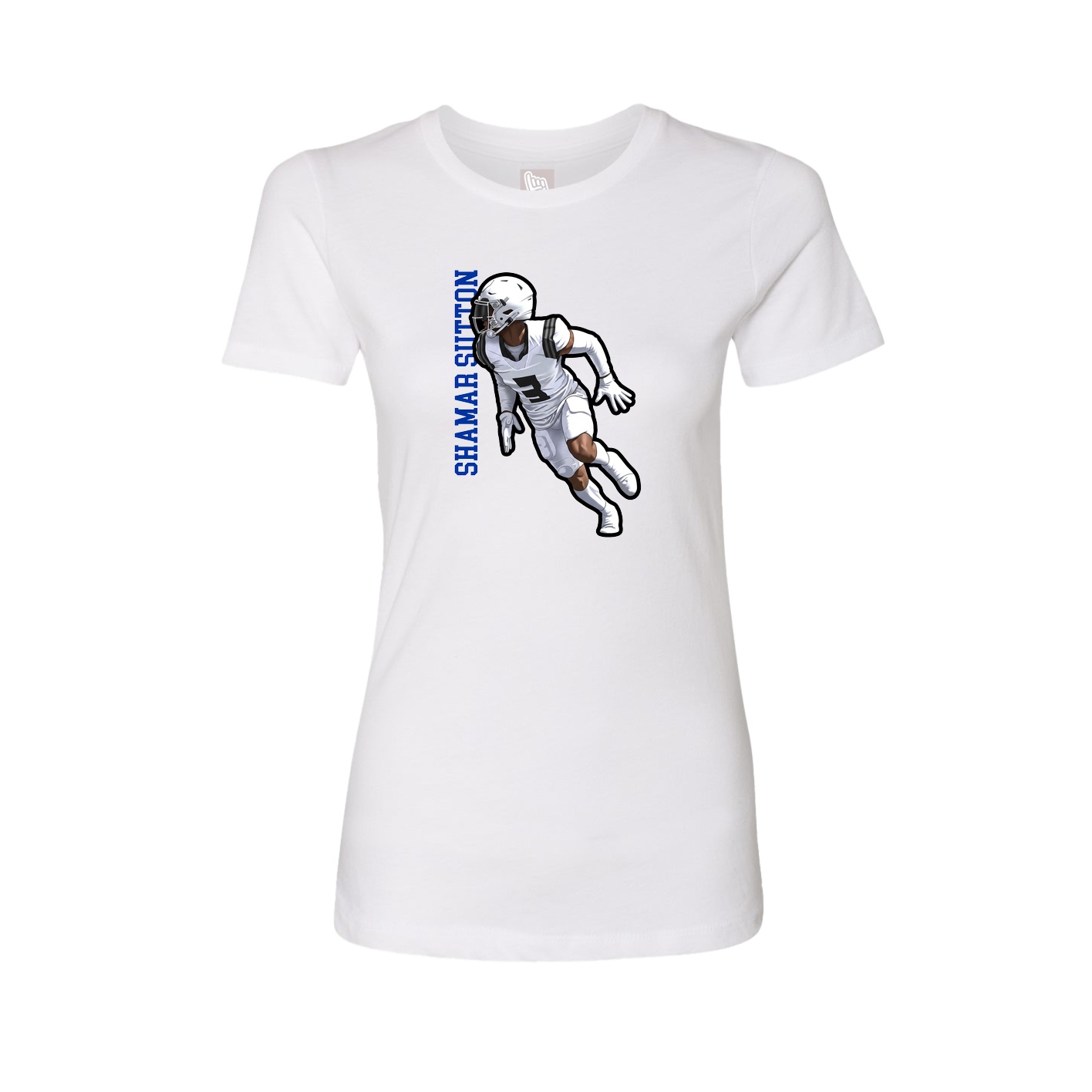 Fitted Women's Tee — Name Vertical in White