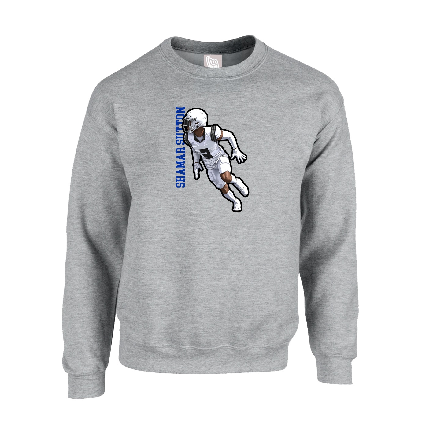 Fleece Crew — Name Vertical in Grey