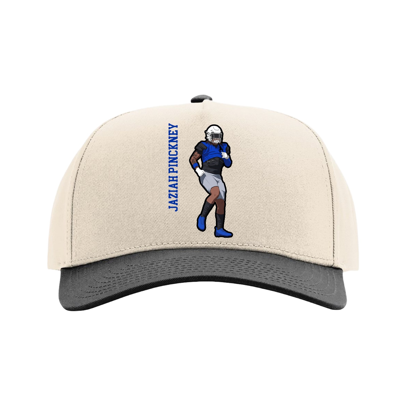 Full Fabric Five-Panel Champ Cap — Name Vertical in Cream/Black
