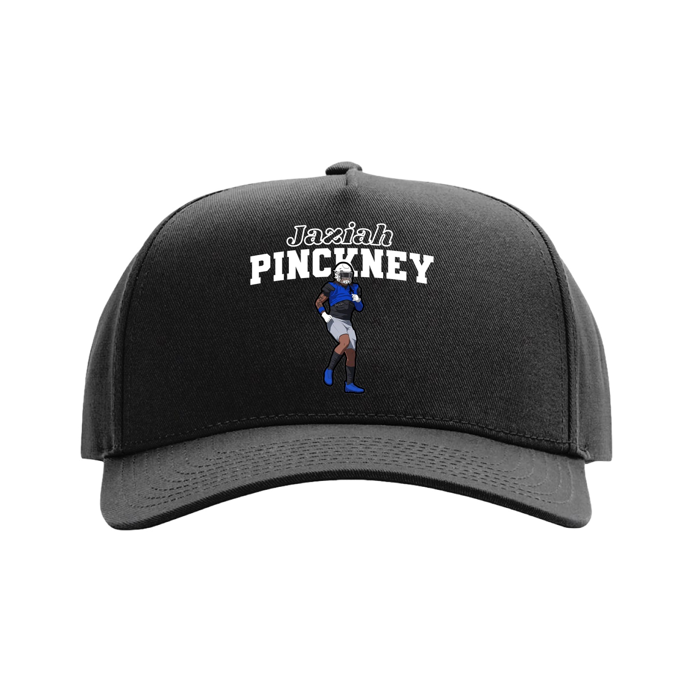 Full Fabric Five-Panel Champ Cap — Name Arch in Black