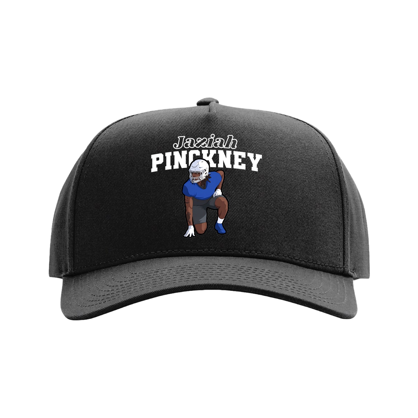Full Fabric Five-Panel Champ Cap — Name Arch in Black