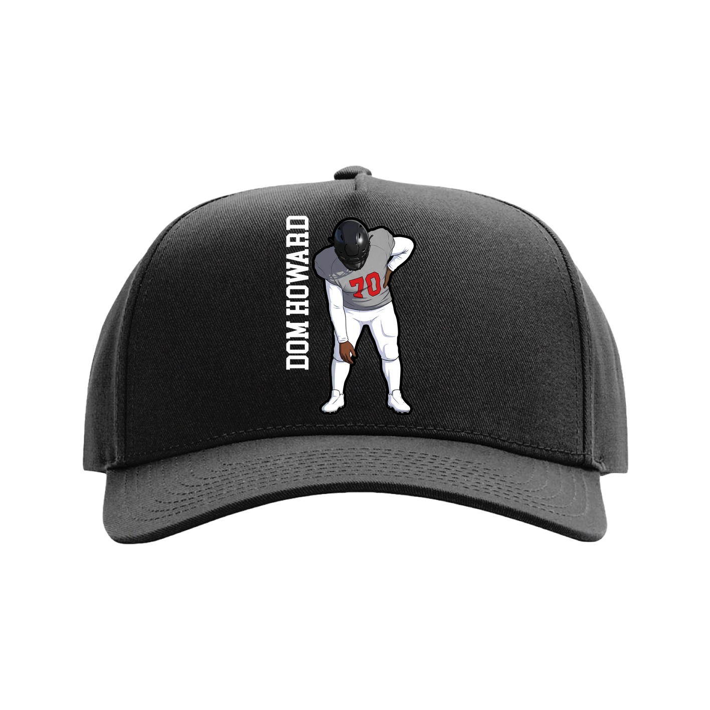 Full Fabric Five-Panel Champ Cap — Name Vertical in Black