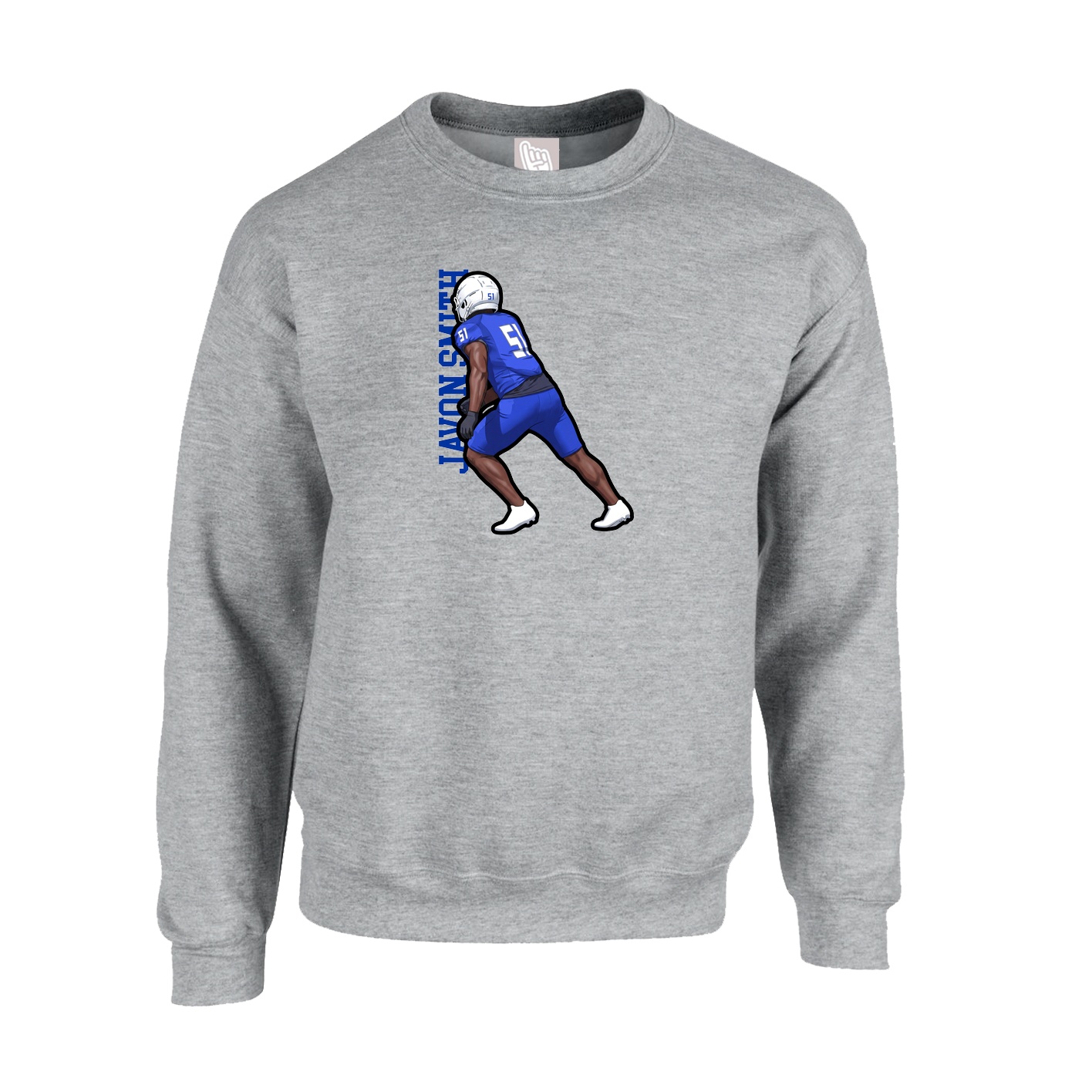 Fleece Crew — Name Vertical in Grey