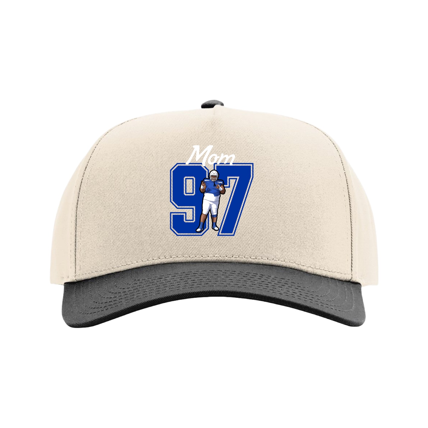 Full Fabric Five-Panel Champ Cap — Mothers Day Shirsey in Cream/Black