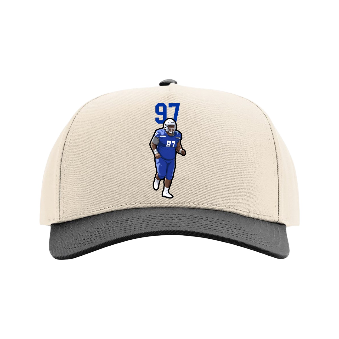 Full Fabric Five-Panel Champ Cap — Number Top in Cream/Black