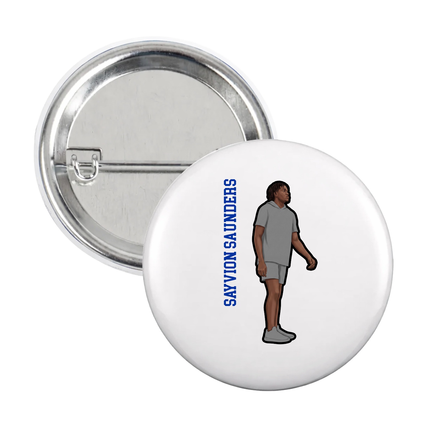 Game Day Button — Name Vertical in White