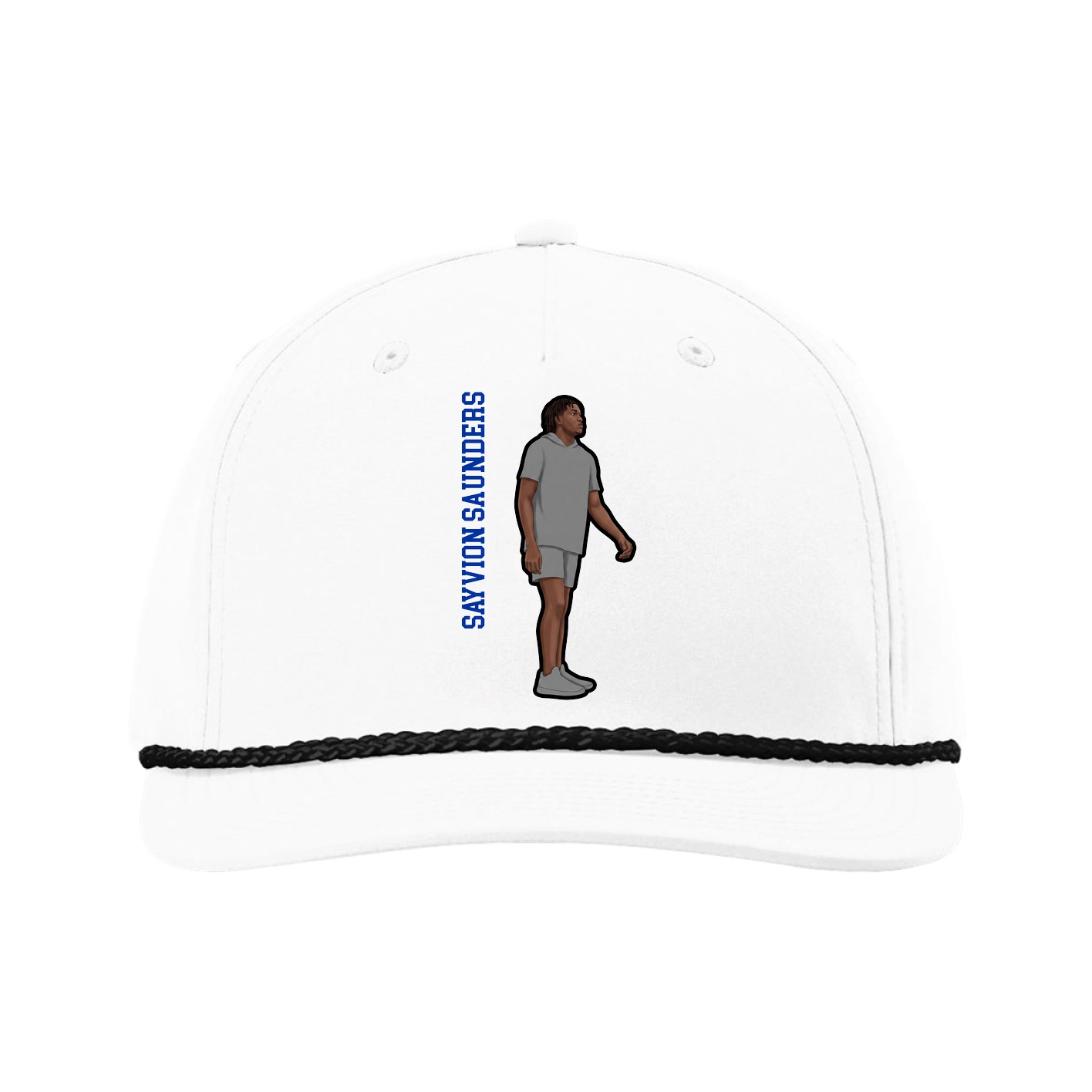 Five-Panel Classic Rope Cap — Name Vertical in White
