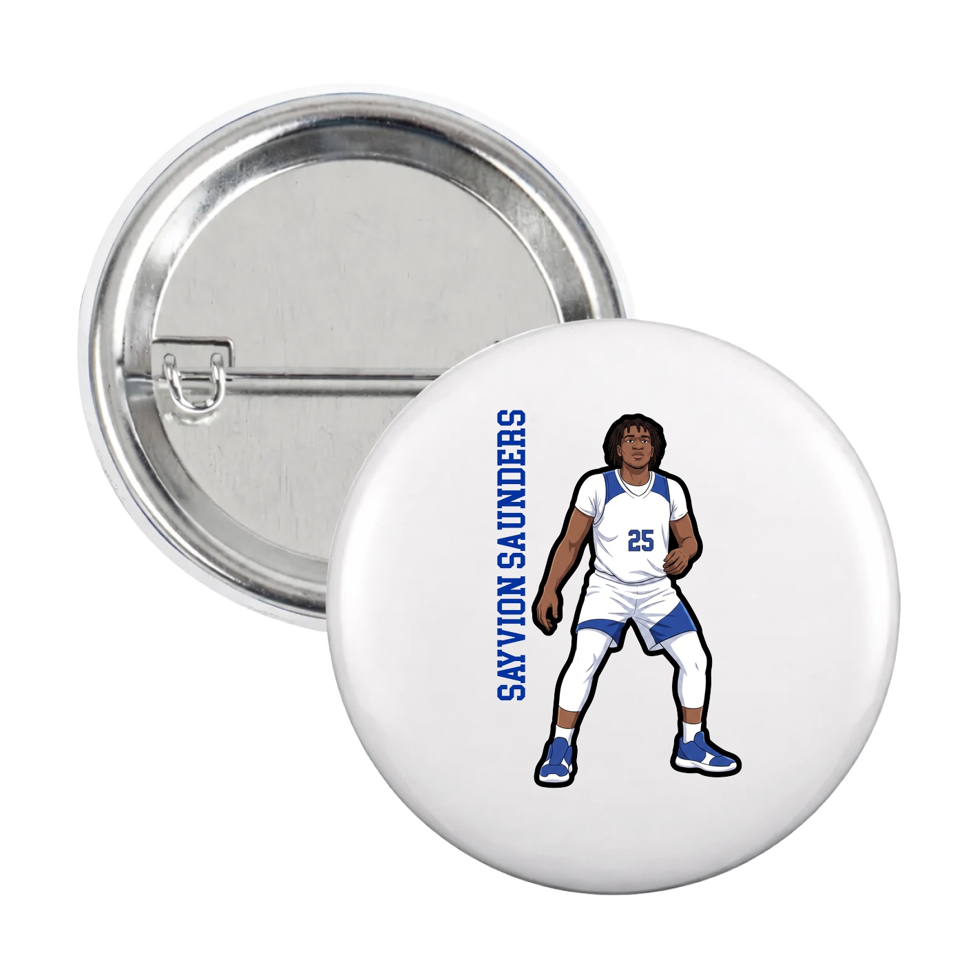 Game Day Button — Name Vertical in White