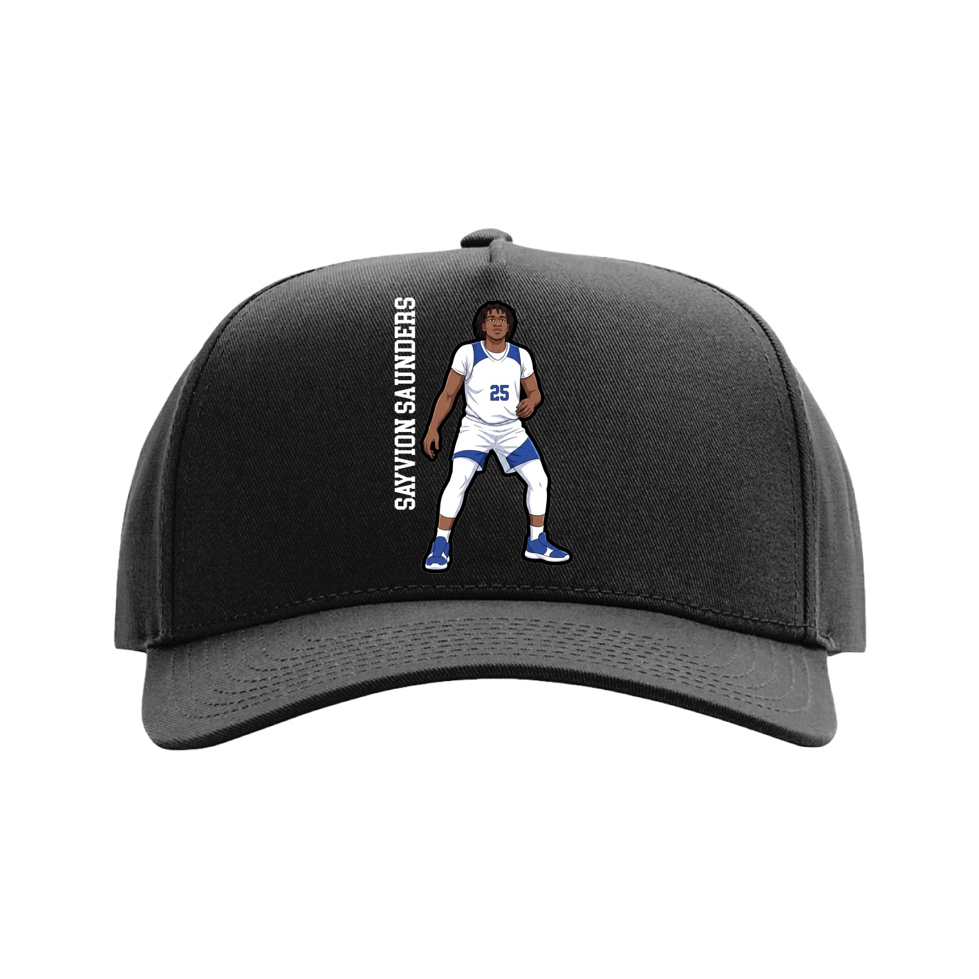 Full Fabric Five-Panel Champ Cap — Name Vertical in Black