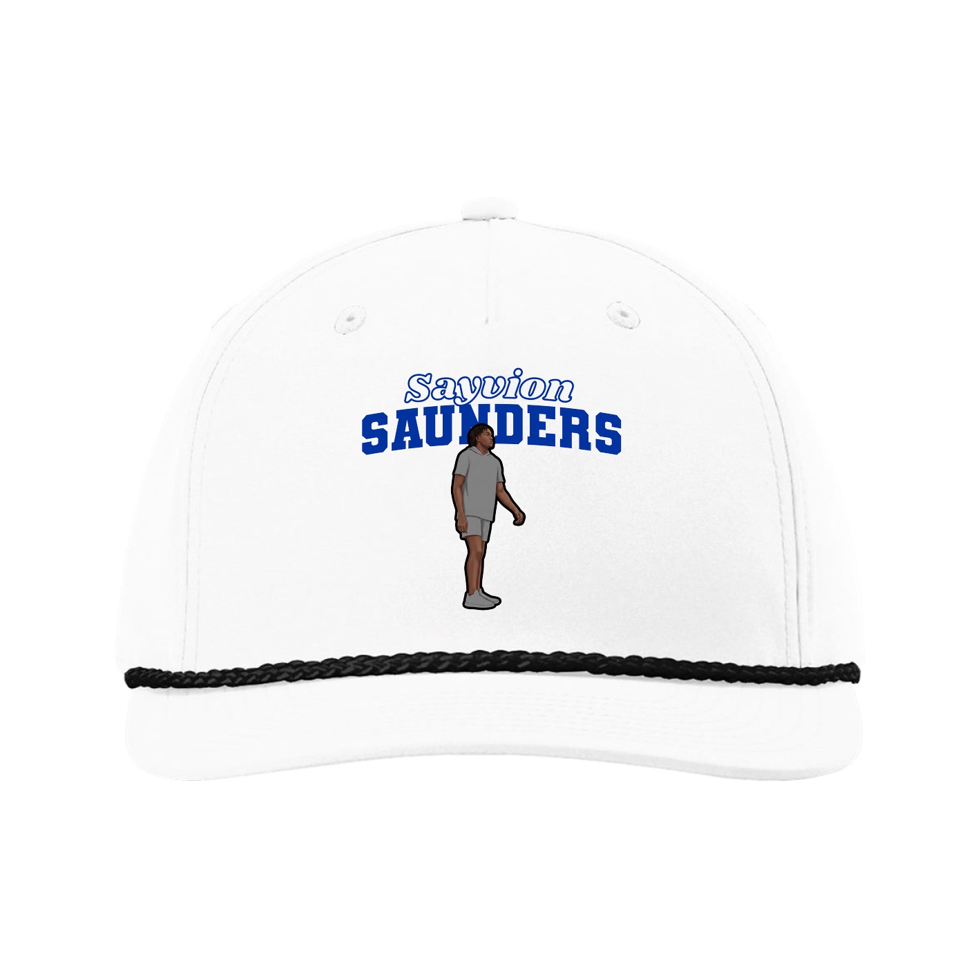 Five-Panel Classic Rope Cap — Name Arch in White