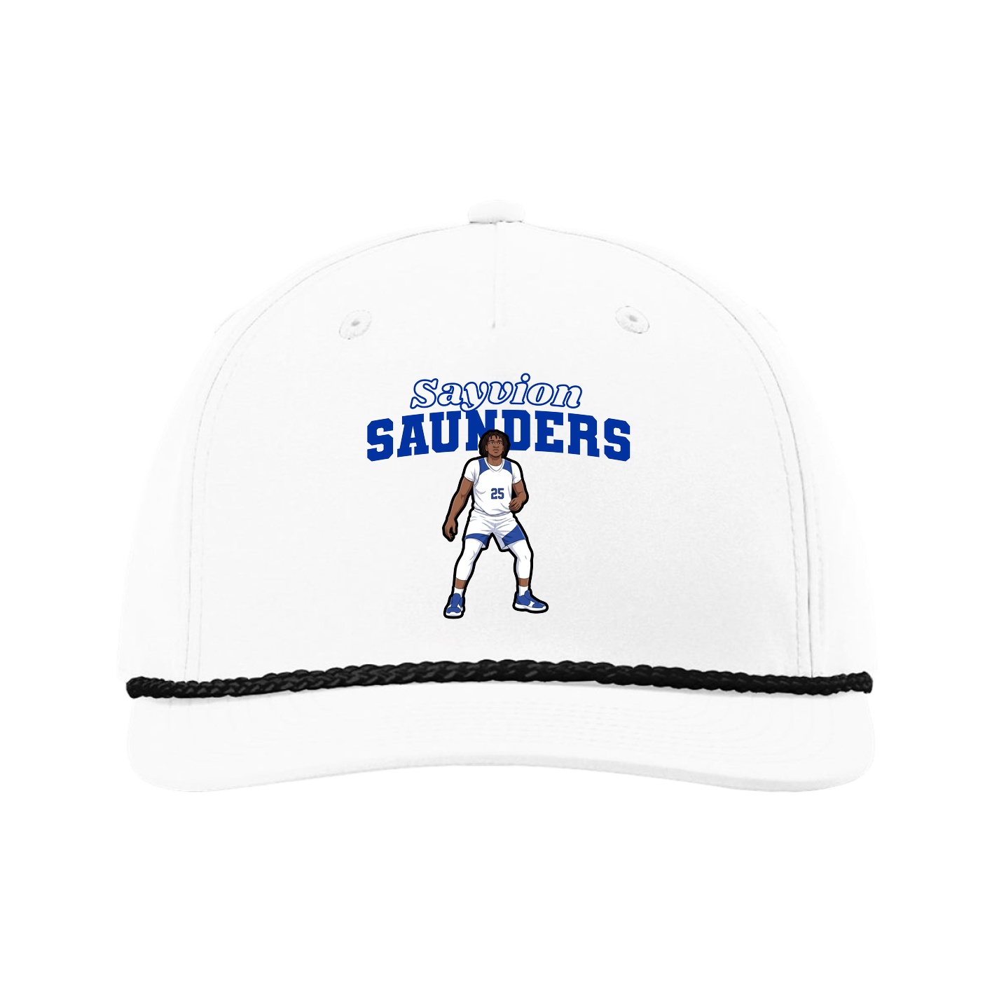 Five-Panel Classic Rope Cap — Name Arch in White