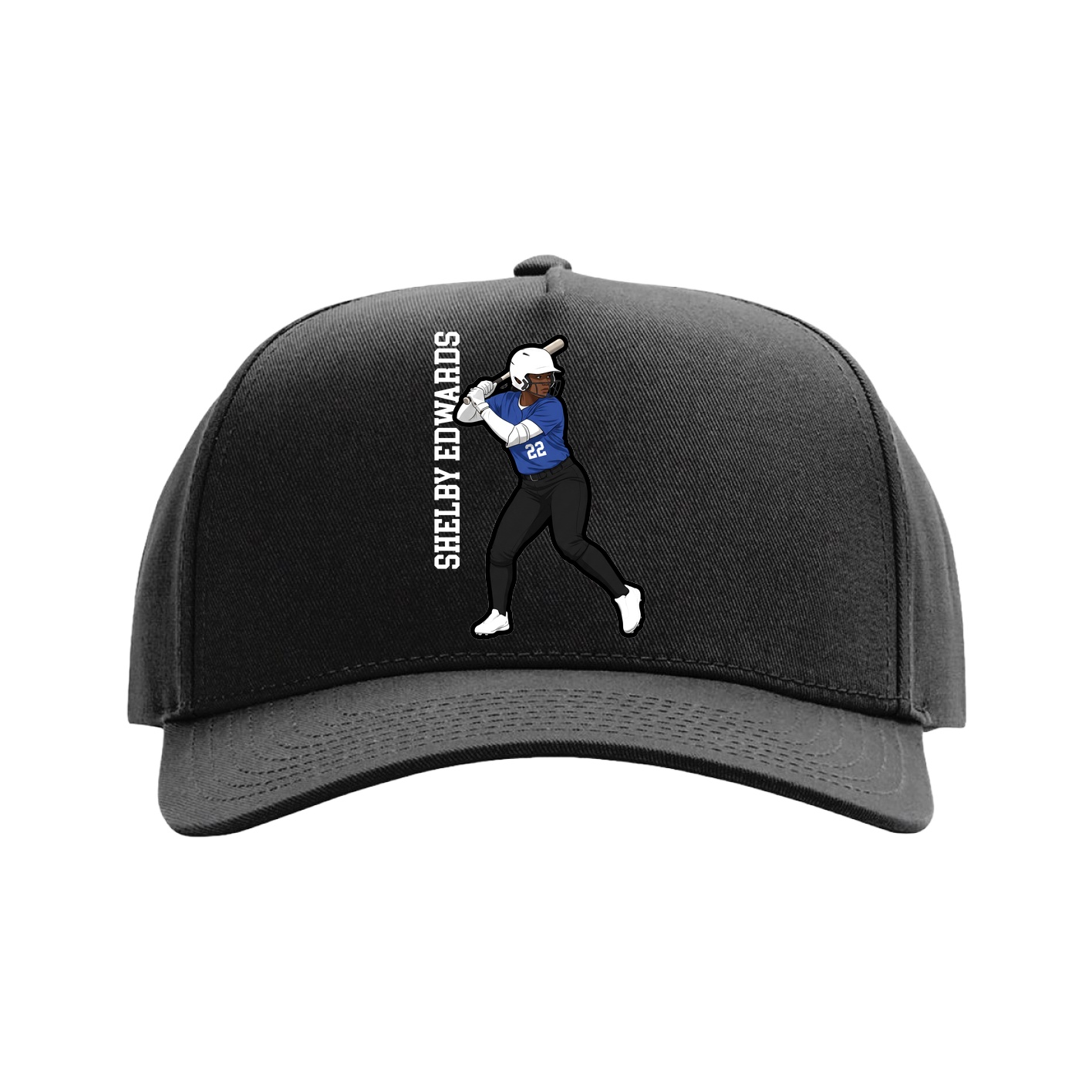 Full Fabric Five-Panel Champ Cap — Name Vertical in Black