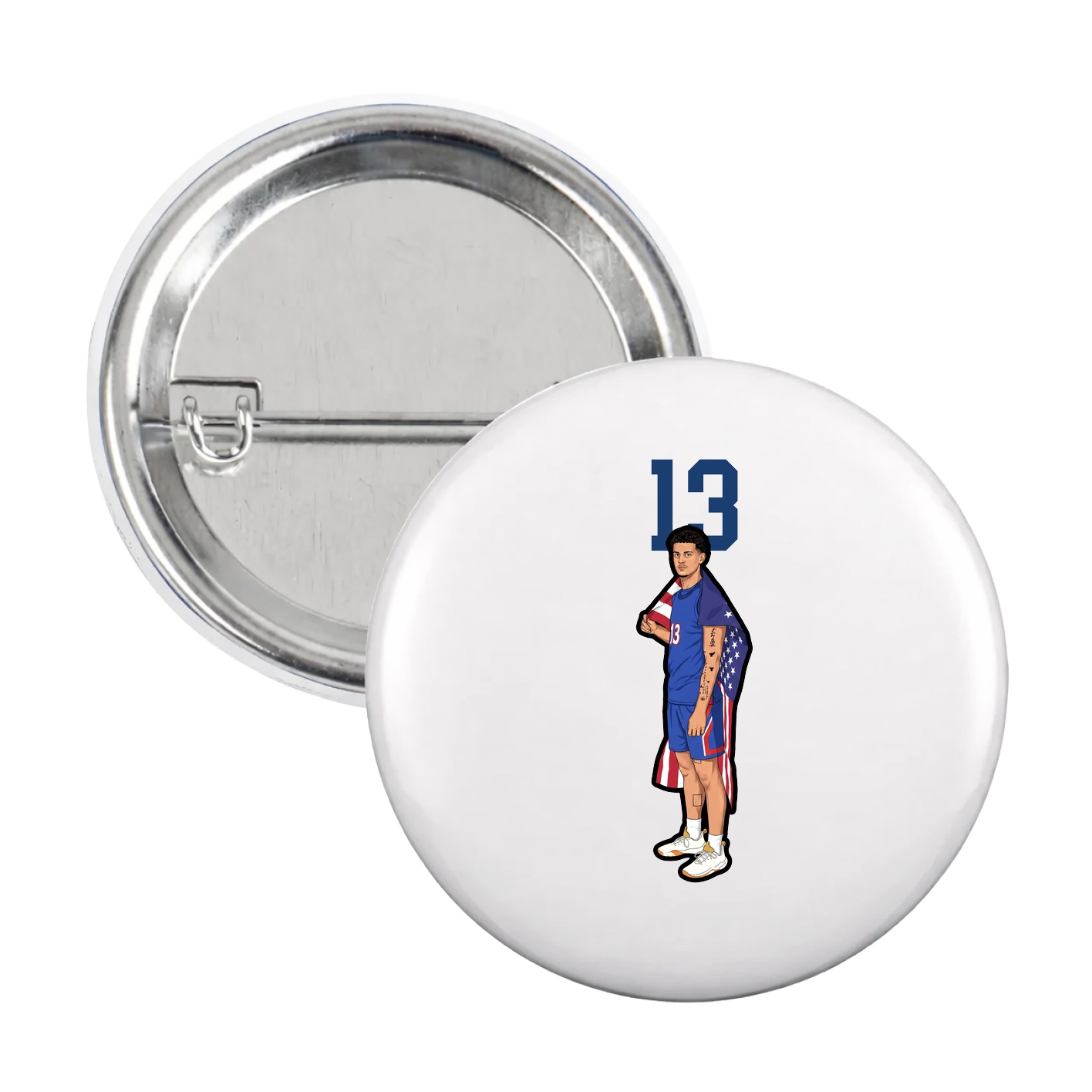 Game Day Button — Number Top in White