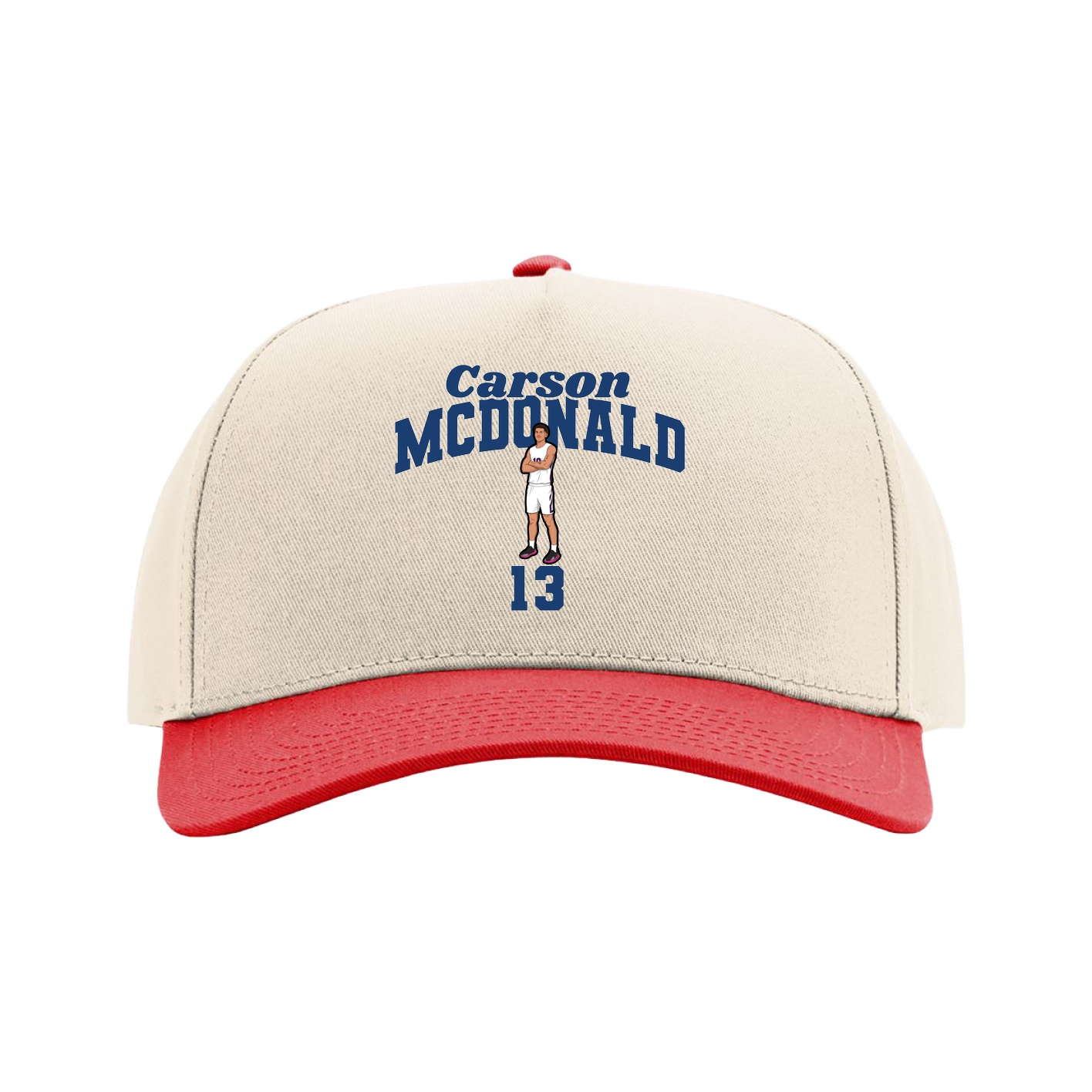 Full Fabric Five-Panel Champ Cap — Signature Arch in Cream/Red