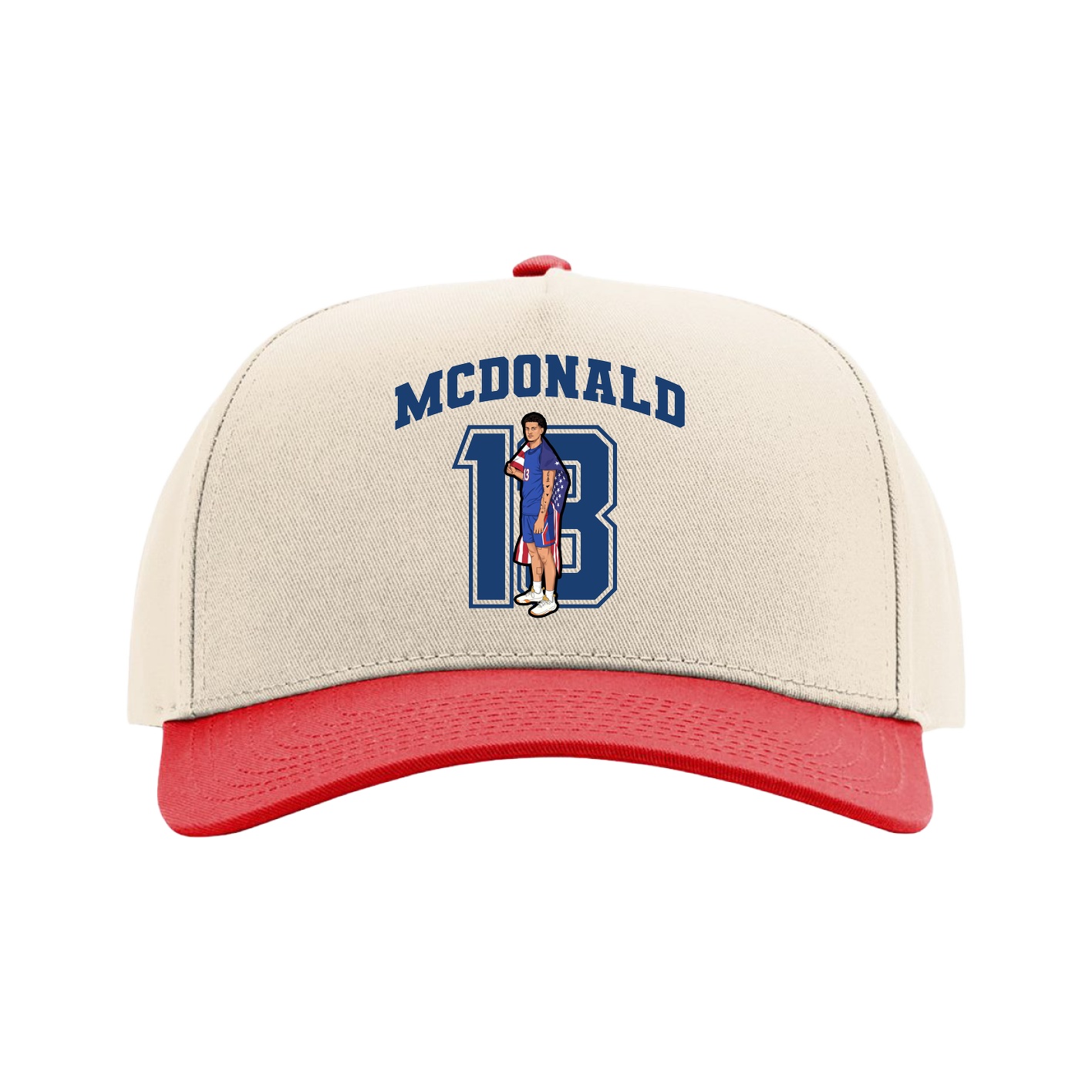 Full Fabric Five-Panel Champ Cap — Number in Cream/Red