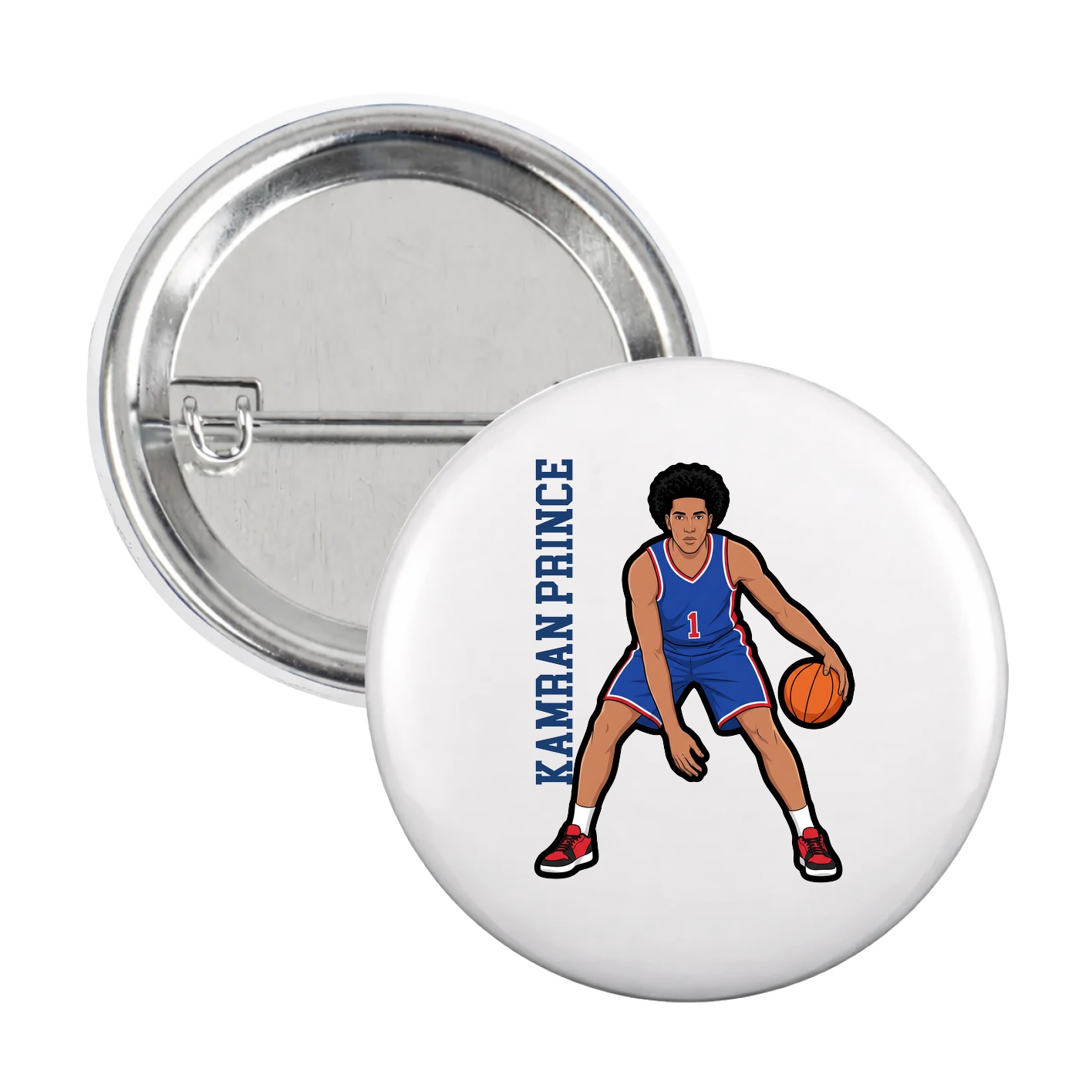 Game Day Button — Name Vertical in White