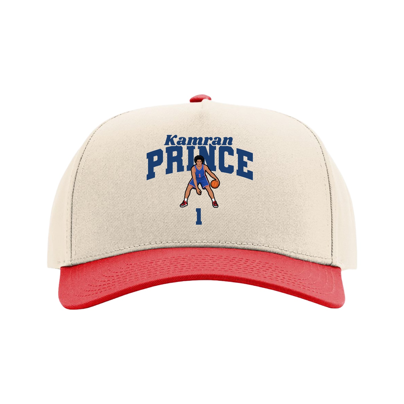 Full Fabric Five-Panel Champ Cap — Signature Arch in Cream/Red