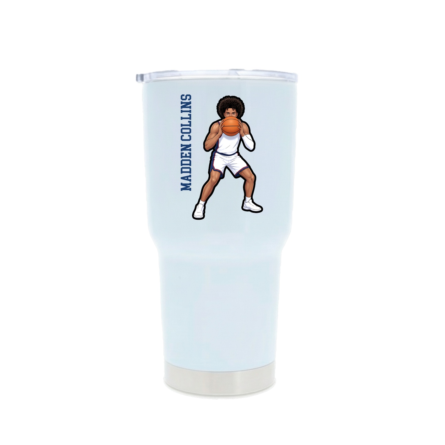 30oz Stainless Steel Tumbler — Name Vertical in White