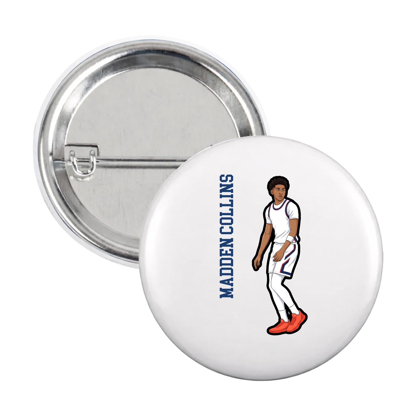 Game Day Button — Name Vertical in White
