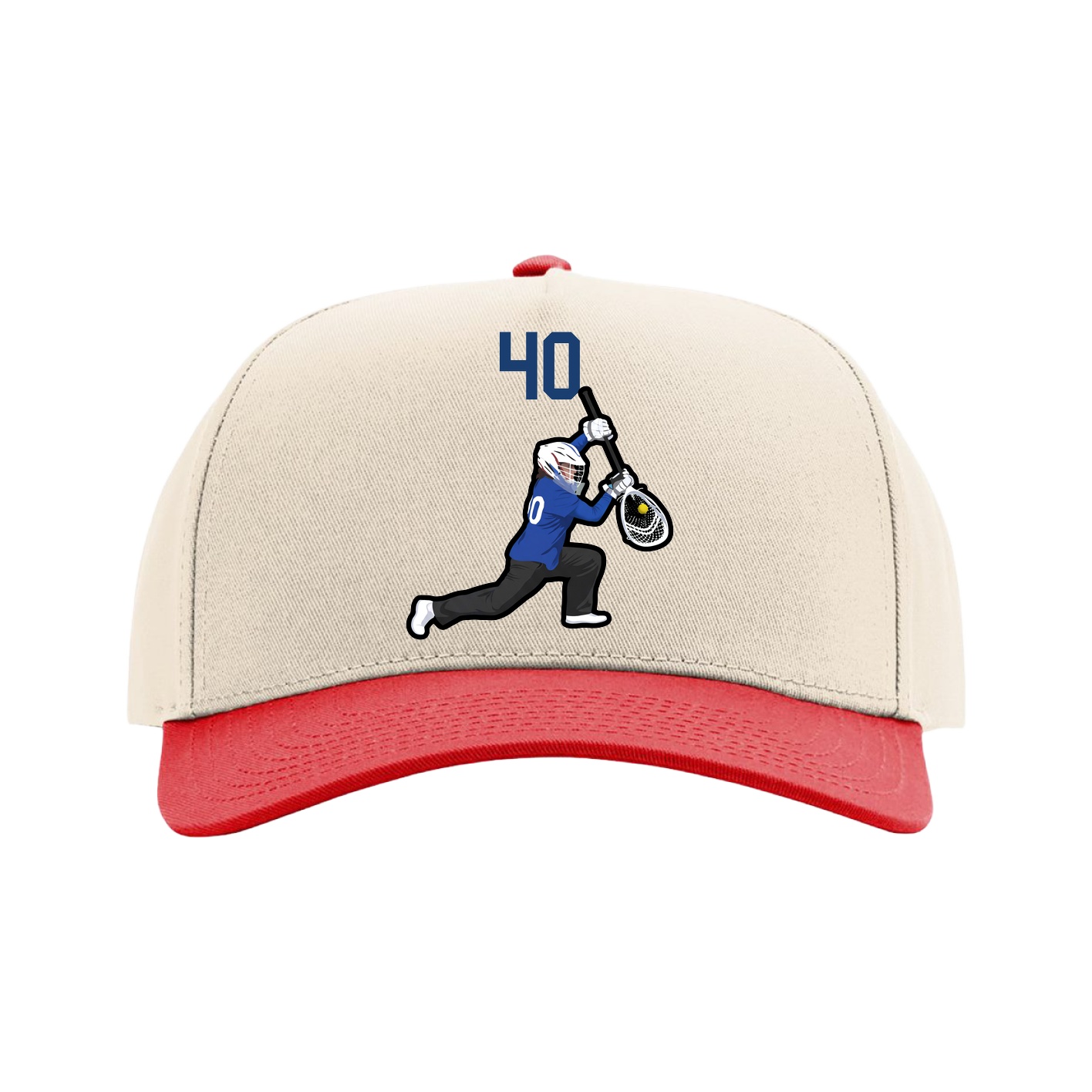 Full Fabric Five-Panel Champ Cap — Number Top in Cream/Red