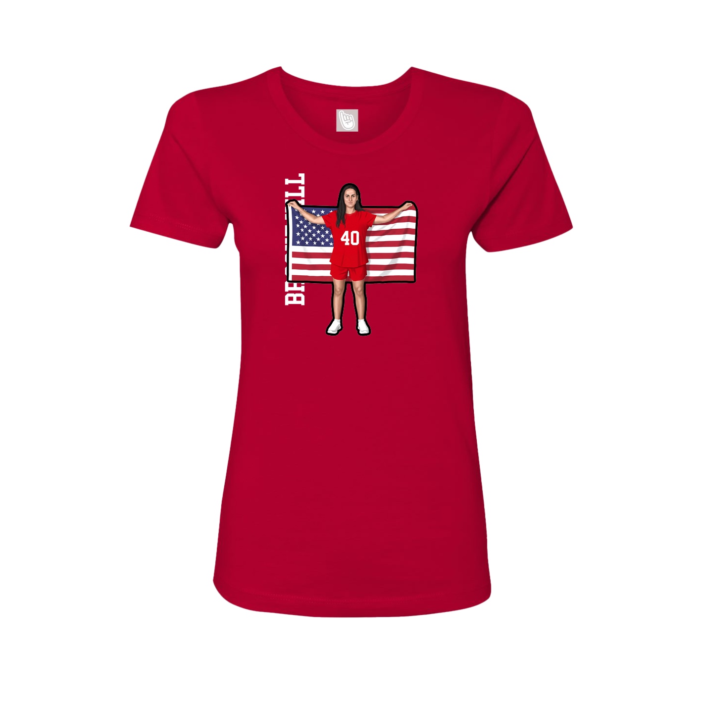 Fitted Women's Tee — Name Vertical in Red