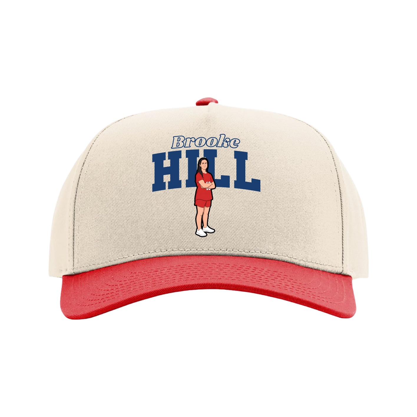 Full Fabric Five-Panel Champ Cap — Name Arch in Cream/Red