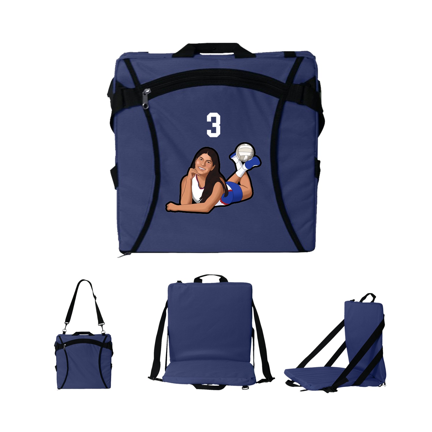 Folding Stadium Seat — Number Top in Navy